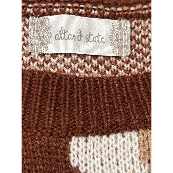 Altar'd State‎ Groovy Retro Style Round Neck Sweater Brown Neutrals Women Size L - Picture 5 of 7
